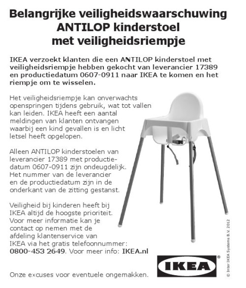 toespraak ventilatie Nautisch Veiligheidswaarschuwing IKEA ANTILOP kinderstoel