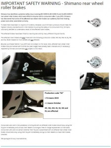 Veiligheidswaarschuwing Shimano roller brakes