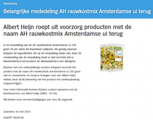 Allergiewaarschuwing AH rauwkostmix Amsterdamse Ui