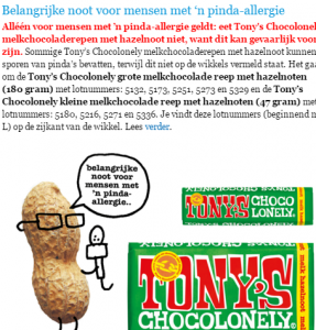 Allergiewaarschuwing Tony's Chocolonely hazelnootreep