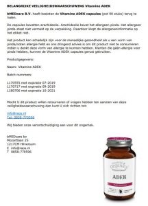 Advertentie allergiewaarschuwing Essential Organics Vitamine ADEK