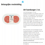 Advertentie terugroepactie Albert Heijn AH Hamburgers