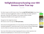 Advertentie terugroepactie IDO Greens Come True sap Ekoplaza