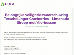 Melding terugroepactie Terschellinger Cranberries Limonadesiroop met Vlierbessen