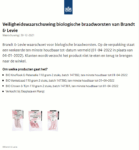 Melding belangrijke veiligheidswaarschuwing Brandt & Levie biologische braadworsten