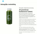 Melding allergenenwaarschuwing AH Groentesap komkommer-selderij