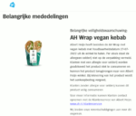 Melding allergenenwaarschuwing Albert Heijn AH Wrap Vegan Kebab