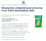 Melding allergenenwaarschuwing ALDI Kraax Bolognese Chips